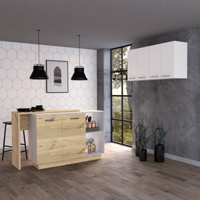Willow 4-Shelf 6-Door 2-piece Kitchen Set, Kitchen Island and Upper Wall Cabinet White and Light Oak B062S00207