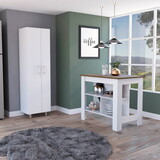 Hayne 9-Shelf 2-Door 2-piece Kitchen Set, Kitchen Island and Pantry White and Walnut B062S00209