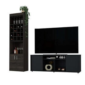 Capistrano 7-Shelf 4-Door 2-piece Living Room Set, TV Stand and Bar Cabinet Black and Espresso B062S00212