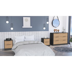 Centura 3-Piece Bedroom Set, Two Nightstands and Dresser, Black and Pine B062S00220