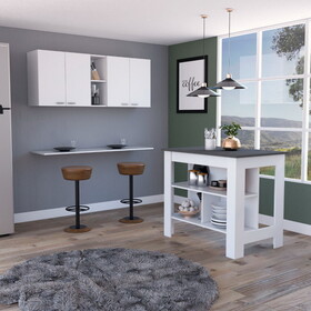 Berkeley 2-Piece Kitchen Set, Wall Cabinet and Kitchen Island, White and Onyx B062S00233