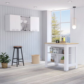 Briargate 2-Piece Kitchen Set, Kitchen Island and Wall Cabinet, White and Light Oak B062S00235