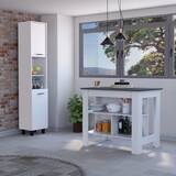 Marston 2-Piece Kitchen Set, Kitchen Island and Pantry Cabinet, White and Onyx B062S00238