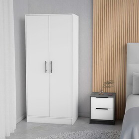 Mercer 2-Piece Bedroom Set, Armoire + Nightstand, White and Smokey Oak B062S00262