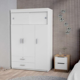 Elirya 2-Piece Bedroom Set, Armoire + Nightstand, White and Light Oak B062S00263