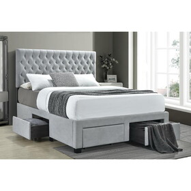 Newport Light Grey Tufted 4-drawer Queen Storage Bed B062S00273