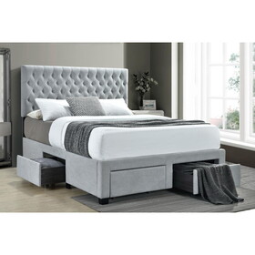 Newport Light Grey Tufted 4-drawer Full Storage Bed B062S00277
