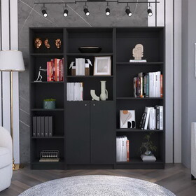 Shelby Black 3 Piece Living Room Set with 3 Bookcases