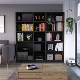 Wayne Black 3 Piece Living Room Set with 3 Bookcases B062S00429