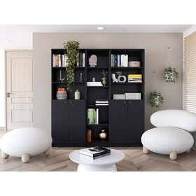Sophia Black 3 Piece Living Room Set with 3 Bookcases