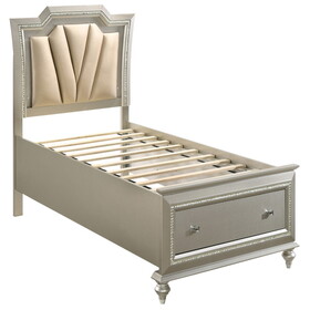 Beige and Champagne Storage Bed with LED Lighting B062S00447