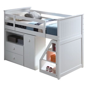 White Twin Loft Bed with Built-in Desk and Chest B062S00463