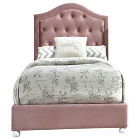 Pink Twin Tufted Headboard Upholstered Bed B062S00472