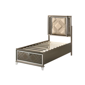 Beige and Dark Champagne Twin Bed with Storage B062S00543