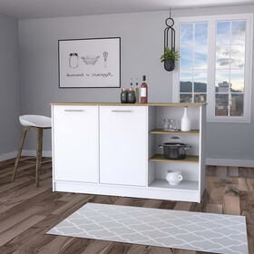 Gladiolus 2-Door Kitchen Island with 3 Open Shelves Marquez White and ash B062S00559