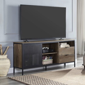 Rustic Oak and Black 2-Drawer TV Stand with Sliding Door B062S00571