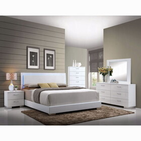 White Queen Bed with LED Light Headboard B062S00584