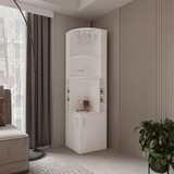 White Corner Bar Cabinet with Wine Storage and Glass Rack B062S00607