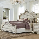 Justine Ivory and Camel Upholstered Tufted Eastern King Panel Bed