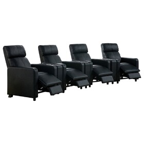Warren Black Upholstered 4-seater Home Theater with 3 Wedge Consoles B062S00958