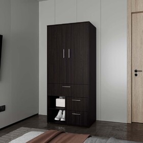 Wenge Free Multi-Storage Wardrobe with Rod and Shelf B062S01281
