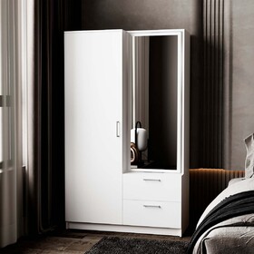 White Armoire Wardrobe with Open Storage and 2 Drawer B062S01282