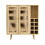 Coda Boho Mid-Century Modern Bar Cabinet with Woven Rattan Doors front Open Shelf Storage, and wine removable Rack, Natural FinishCoda Accent Wine Cabinet, Coffee Bar Cabinet with 2 Door and shelf