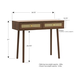 Bohemian Table, 2 Natural Rattan drawers in Walnut B064P191195