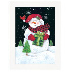 "Plaid Stocking Hat Snowman" by Diane Kater, Ready to Hang Framed Print, White Frame with Iron Easel B06785130