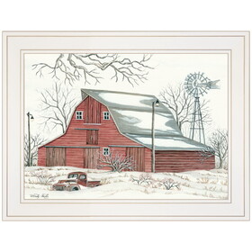 "Winter Barn with Pickup Truck" by Cindy Jacobs, Ready to Hang Framed Print, White Frame B06785705