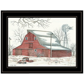 "Winter Barn with Pickup Truck" by Cindy Jacobs, Ready to Hang Framed Print, Black Frame B06785706