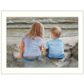 "Boy and Girl Sitting" by Georgia Janisse, Printed Wall Art, Ready to Hang Framed Poster, White Frame B06785866