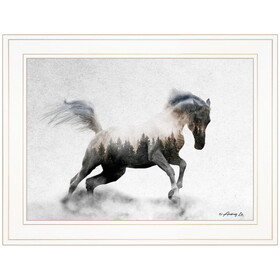 "Running White Stallion" by Andreas Lie, Ready to Hang Framed Print, White Frame B06786090