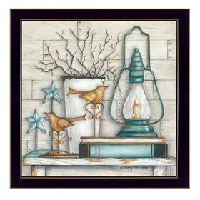 "Lantern on Books" by Mary June, Printed Wall Art, Ready to Hang Framed Poster, Black Frame B06786322