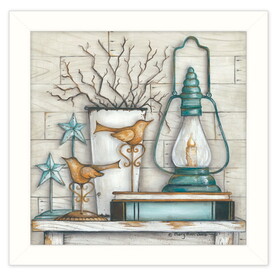 "Lantern on Books" by Mary June, Printed Wall Art, Ready to Hang Framed Poster, White Frame B06786323
