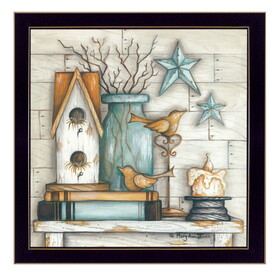 "Birdhouse on Books" by Mary June, Printed Wall Art, Ready to Hang Framed Poster, Black Frame B06786324