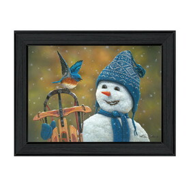 "Bluebird Snowman" by Kim Norlien, Ready to Hang Framed Print, Black Frame B06786582
