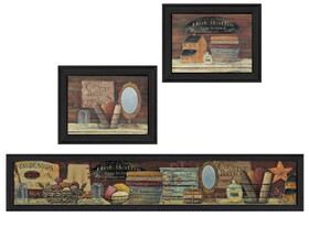 "Country Bath I Collection" 3-Piece Vignette by Pam Britton, Printed Wall Art, Ready to Hang Framed Poster, Black Frame B06786754