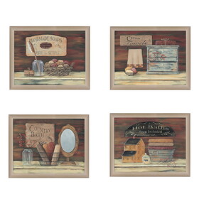 "Bathroom II Collection " 4-Piece Vignette by Pam Britton, Printed Wall Art, Ready to Hang Framed Poster, Beige Frame B06786764