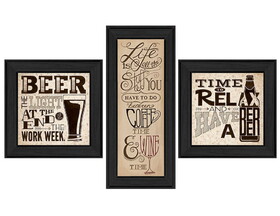 "Beer Time Collection" 3-Piece Vignette by Deb Strain, Printed Wall Art, Ready to Hang Framed Poster, Black Frame B06786788