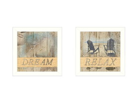 "Dream/Relax Collection" 2-Piece Vignette by Dee Dee, Printed Wall Art, Ready to Hang Framed Poster, White Frame B06786804