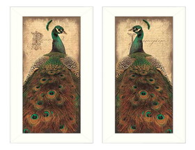 "Peacock Collection" 2-Piece Vignette by John Jones, Printed Wall Art, Ready to Hang Framed Poster, White Frame B06786817