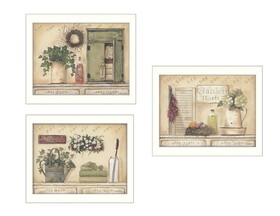 "Garden Bath Collection" 3-Piece Vignette by Pam Britton, Printed Wall Art, Ready to Hang Framed Poster, White Frame B06786821