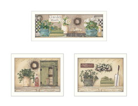 "Garden Bath Collection" 3-Piece Vignette by Pam Britton, Printed Wall Art, Ready to Hang Framed Poster, White Frame B06786822