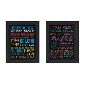 "Family Kids Rules Collection" 2-Piece Vignette by Debbie Strain, Printed Wall Art, Ready to Hang Framed Poster, Black Frame B06786828