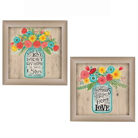 "Mason Jars II Collection" 2-Piece Vignette by Debbie Strain, Printed Wall Art, Ready to Hang Framed Poster, Beige Frame B06786840