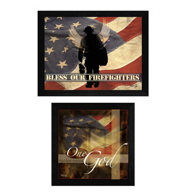 "Firefighters One Nation Collection" 2-Piece Vignette by Marla Rae, Printed Wall Art, Ready to Hang Framed Poster, Black Frame B06786857