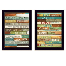 "Today is a New Day Collection" 2-Piece Vignette by Marla Rae, Printed Wall Art, Ready to Hang Framed Poster, Black Frame B06786872