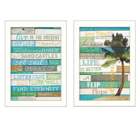"Live in the Present Collection" 2-Piece Vignette by Marla Rae, Printed Wall Art, Ready to Hang Framed Poster, White Frame B06786875