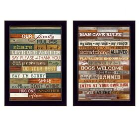 "Family and Man Cave Rules Collection" 2-Piece Vignette by Marla Rae, Printed Wall Art, Ready to Hang Framed Poster, Black Frame B06786876